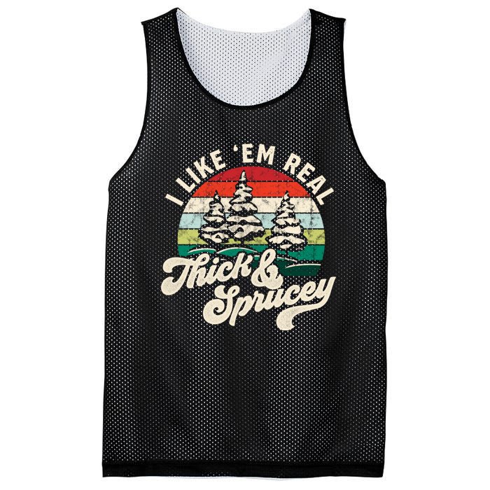 I Like Em Real Thick & Sprucey Funny Christmas Tree Mesh Reversible Basketball Jersey Tank