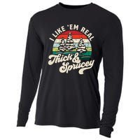 I Like Em Real Thick & Sprucey Funny Christmas Tree Cooling Performance Long Sleeve Crew