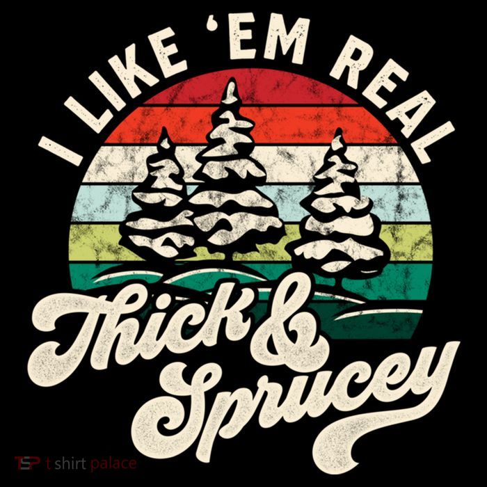 I Like Em Real Thick & Sprucey Funny Christmas Tree Short Acrylic Beanie