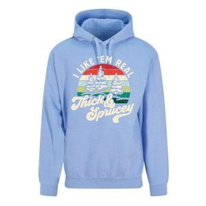 I Like Em Real Thick & Sprucey Funny Christmas Tree Unisex Surf Hoodie