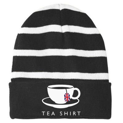 I Love English Tea Uk Flag Fun Novelty Souvenir Memorabilia Striped Beanie with Solid Band