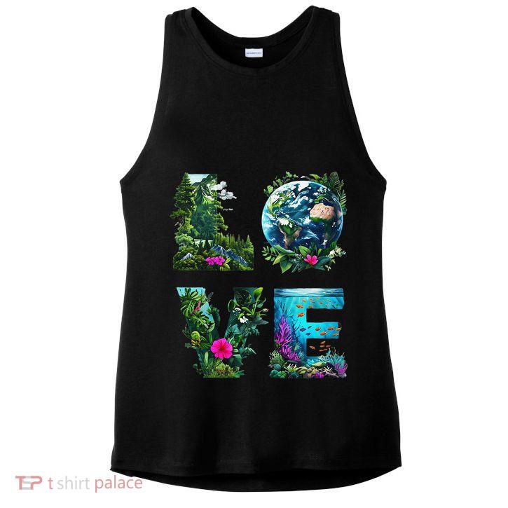 I Love Earth Day Planet Environmental Activism Globe Nature Ladies PosiCharge Tri-Blend Wicking Tank