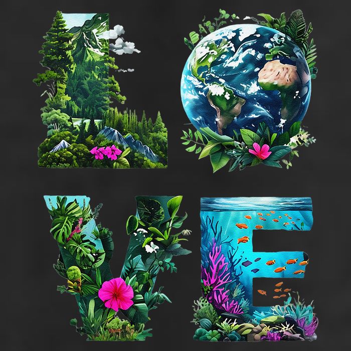 I Love Earth Day Planet Environmental Activism Globe Nature 7 Panel Mesh Trucker Snapback Hat