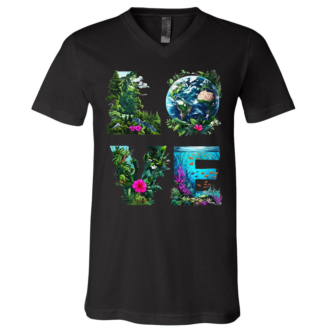 I Love Earth Day Planet Environmental Activism Globe Nature V-Neck T-Shirt