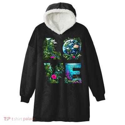 I Love Earth Day Planet Environmental Activism Globe Nature Hooded Wearable Blanket
