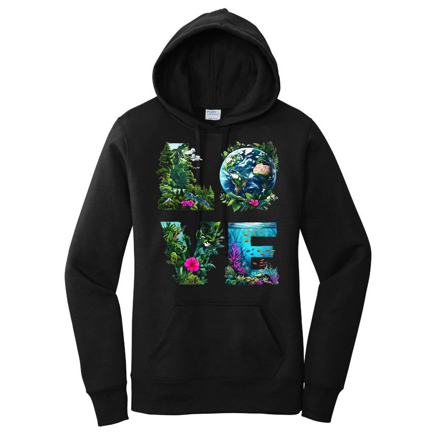 I Love Earth Day Planet Environmental Activism Globe Nature Women's Pullover Hoodie