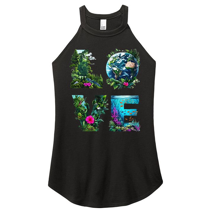 I Love Earth Day Planet Environmental Activism Globe Nature Women's Perfect Tri Rocker Tank