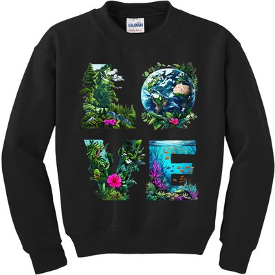 I Love Earth Day Planet Environmental Activism Globe Nature Kids Sweatshirt