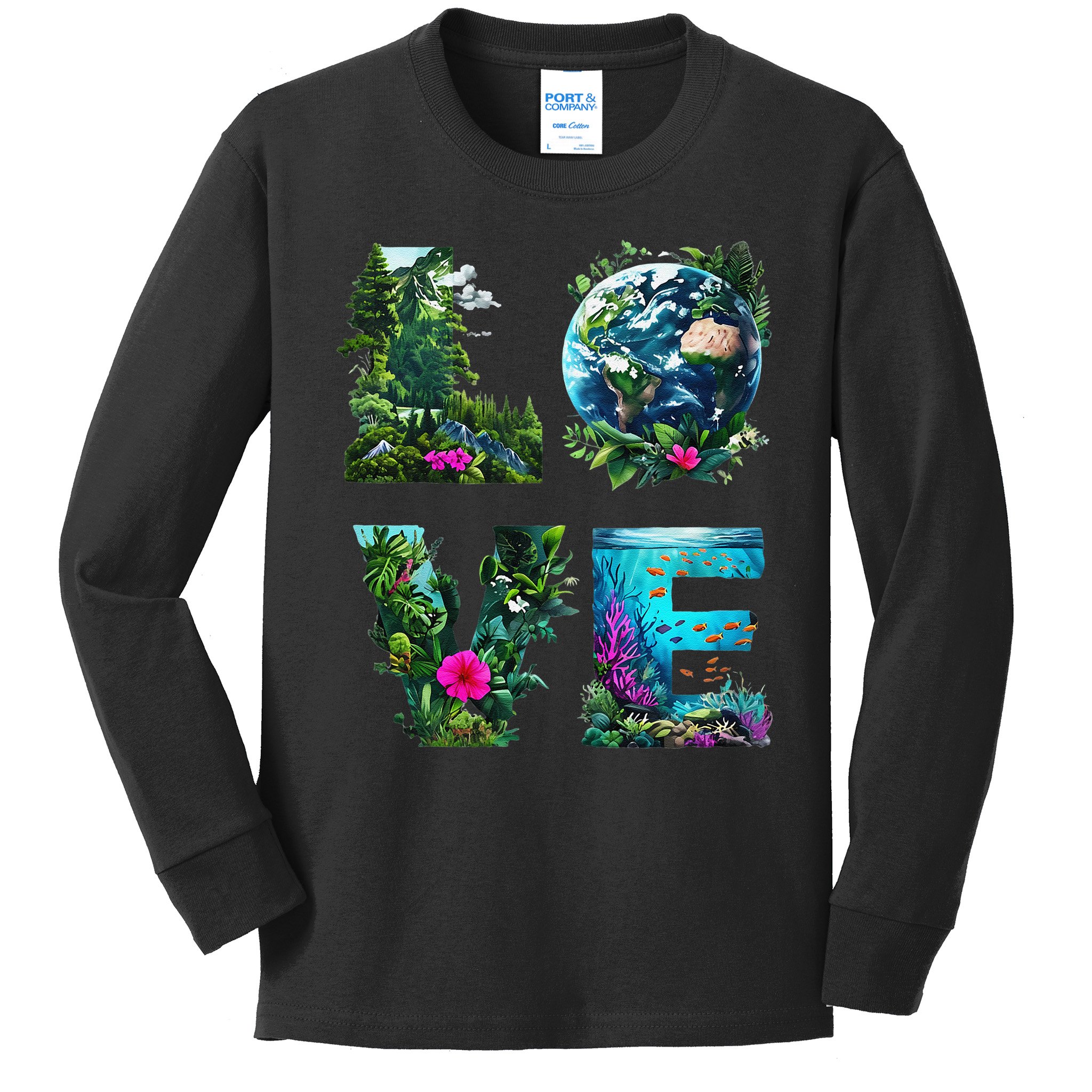 I Love Earth Day Planet Environmental Activism Globe Nature Kids Long Sleeve Shirt