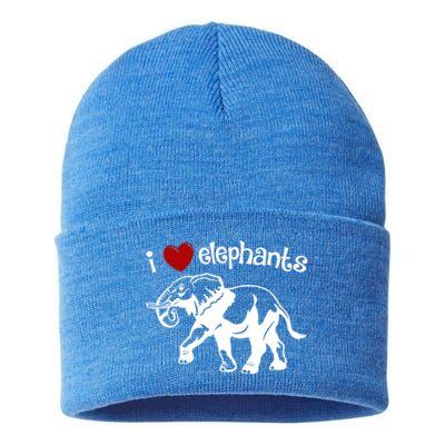 I Love Elephants Heart African Savanna Animals Gift Sustainable Knit Beanie