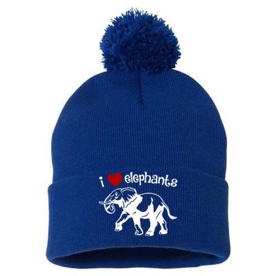 I Love Elephants Heart African Savanna Animals Gift Pom Pom 12in Knit Beanie