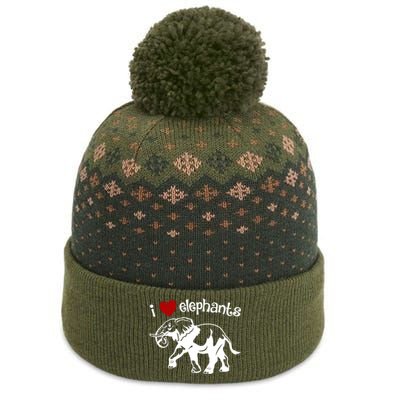 I Love Elephants Heart African Savanna Animals Gift The Baniff Cuffed Pom Beanie