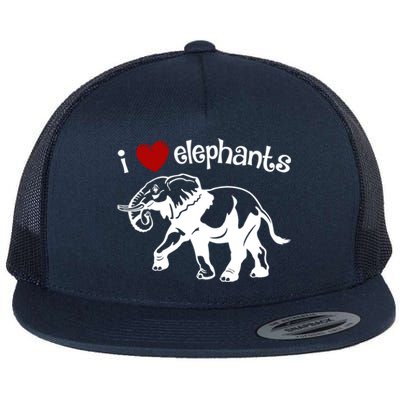 I Love Elephants Heart African Savanna Animals Gift Flat Bill Trucker Hat