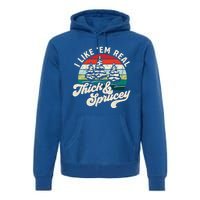 I Like Em Real Thick And Sprucey Funny Christmas Tree Cute Gift Premium Hoodie