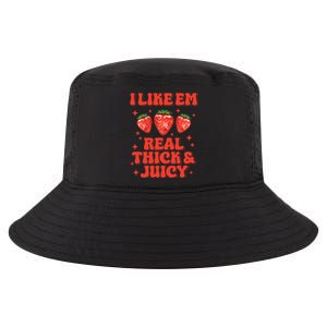 I Like Em Real Thick And Juicy Funny Strawberry Festival Cool Comfort Performance Bucket Hat