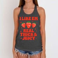 I Like Em Real Thick And Juicy Funny Strawberry Festival Women's Knotted Racerback Tank