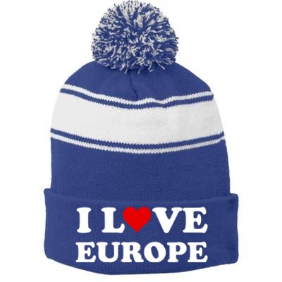 I Love Europe Gift Stripe Pom Pom Beanie