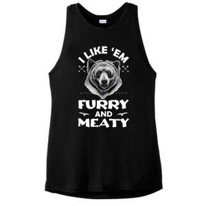 I Like Em Furry And Meaty Funny Grizzly Bear Hunting Hunter Meaningful Gift Ladies PosiCharge Tri-Blend Wicking Tank