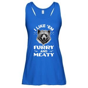 I Like Em Furry And Meaty Funny Grizzly Bear Hunting Hunter Meaningful Gift Ladies Essential Flowy Tank