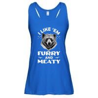 I Like Em Furry And Meaty Funny Grizzly Bear Hunting Hunter Meaningful Gift Ladies Essential Flowy Tank