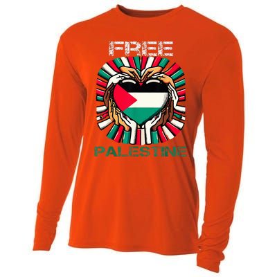 I Love Free Palestine Flag Save Gaza Strip Palestinian Cooling Performance Long Sleeve Crew