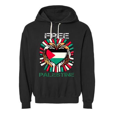 I Love Free Palestine Flag Save Gaza Strip Palestinian Garment-Dyed Fleece Hoodie