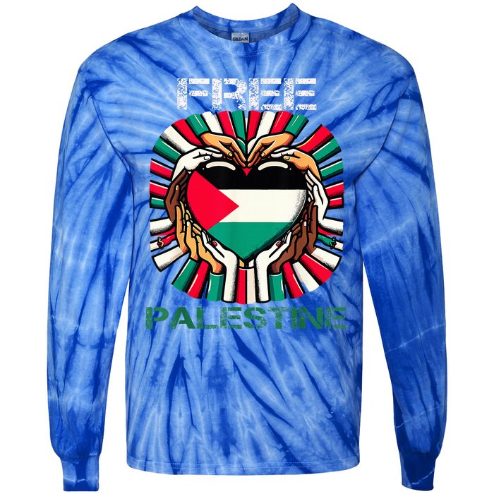 I Love Free Palestine Flag Save Gaza Strip Palestinian Tie-Dye Long Sleeve Shirt