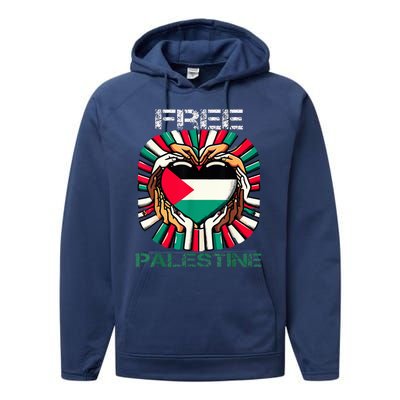 I Love Free Palestine Flag Save Gaza Strip Palestinian Performance Fleece Hoodie