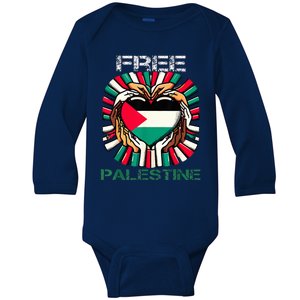 I Love Free Palestine Flag Save Gaza Strip Palestinian Baby Long Sleeve Bodysuit