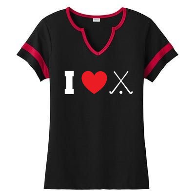 I Love Field Hockey Field Hockey Player Hockey Fan Great Gift Ladies Halftime Notch Neck Tee