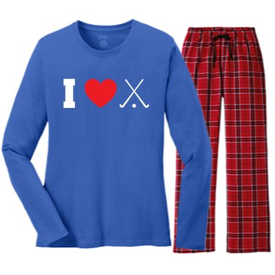 I Love Field Hockey Field Hockey Player Hockey Fan Great Gift Women's Long Sleeve Flannel Pajama Set 