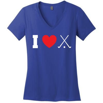 I Love Field Hockey Field Hockey Player Hockey Fan Great Gift Women's V-Neck T-Shirt