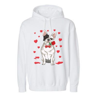 I Love French Bulldog Heart Valentine's Day Dog Lover Gift Garment-Dyed Fleece Hoodie