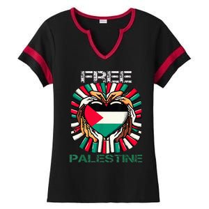 I Love Free Palestine Flag Save Gaza Strip Palestinian Ladies Halftime Notch Neck Tee