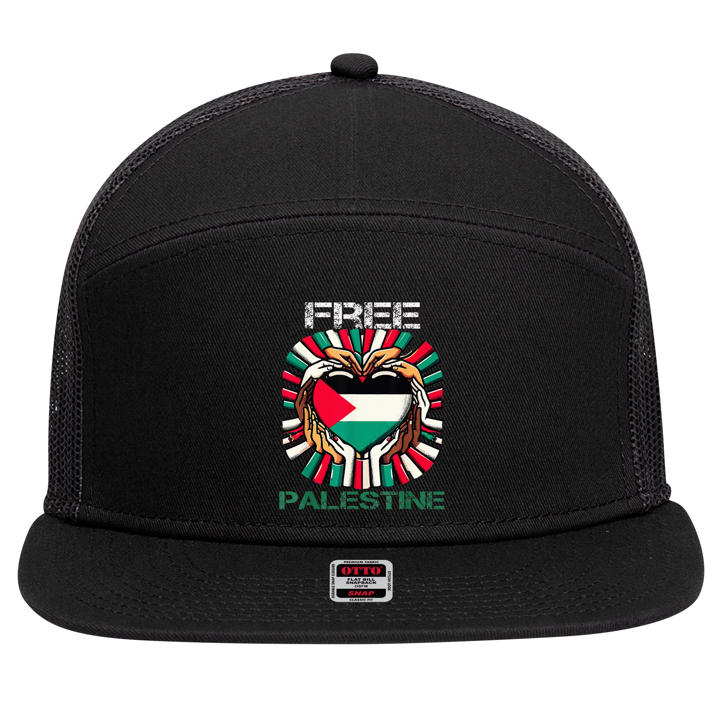I Love Free Palestine Flag Save Gaza Strip Palestinian 7 Panel Mesh Trucker Snapback Hat