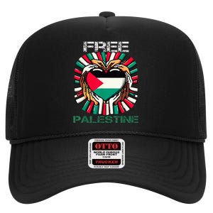 I Love Free Palestine Flag Save Gaza Strip Palestinian High Crown Mesh Back Trucker Hat