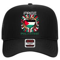 I Love Free Palestine Flag Save Gaza Strip Palestinian High Crown Mesh Back Trucker Hat