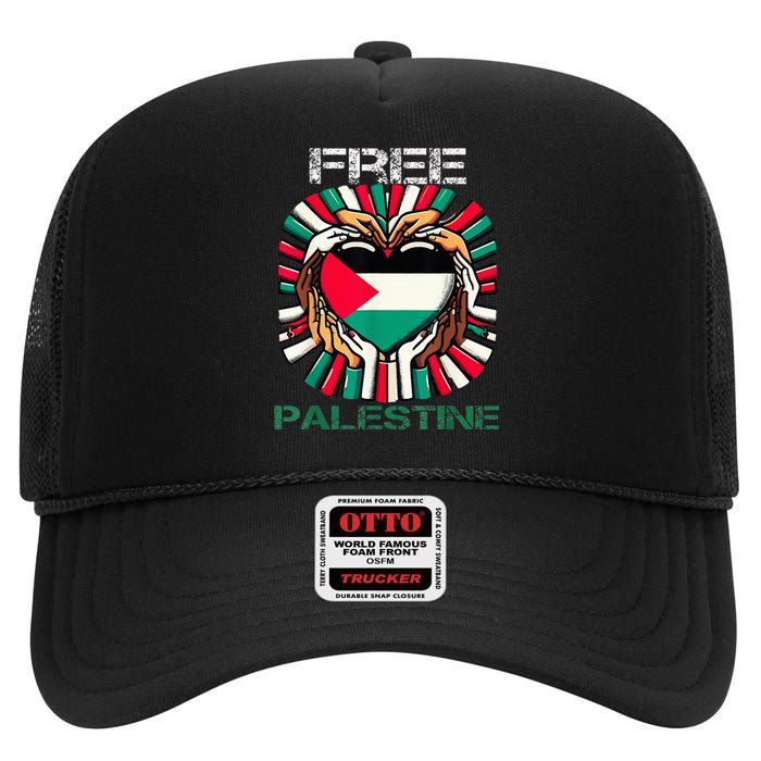 I Love Free Palestine Flag Save Gaza Strip Palestinian High Crown Mesh Back Trucker Hat