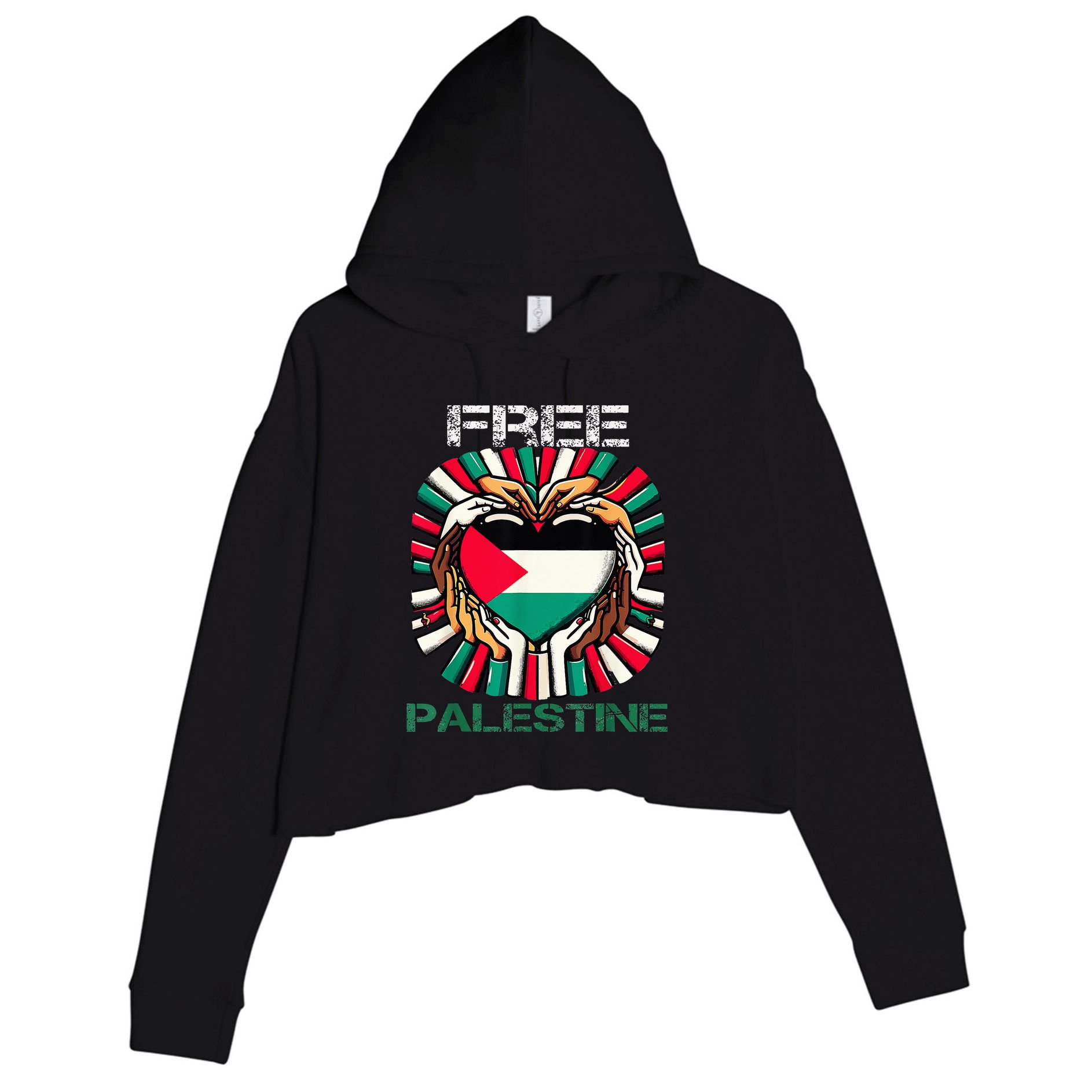 I Love Free Palestine Flag Save Gaza Strip Palestinian Crop Fleece Hoodie