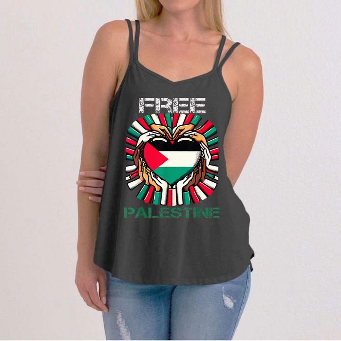 I Love Free Palestine Flag Save Gaza Strip Palestinian Women's Strappy Tank