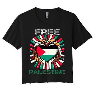 I Love Free Palestine Flag Save Gaza Strip Palestinian Women's Crop Top Tee