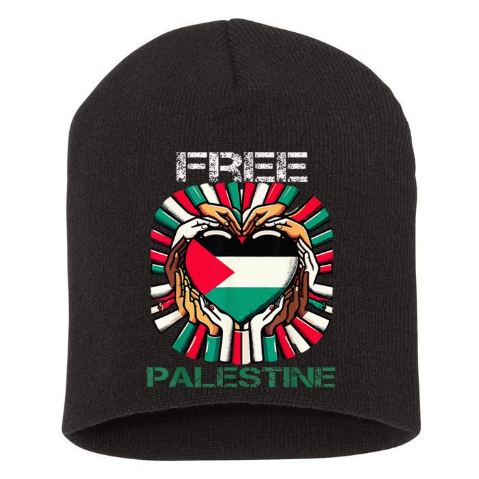 I Love Free Palestine Flag Save Gaza Strip Palestinian Short Acrylic Beanie