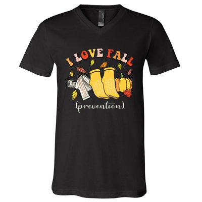 I Love Fall Prevention Autumn Nurse Physical Therapista V-Neck T-Shirt