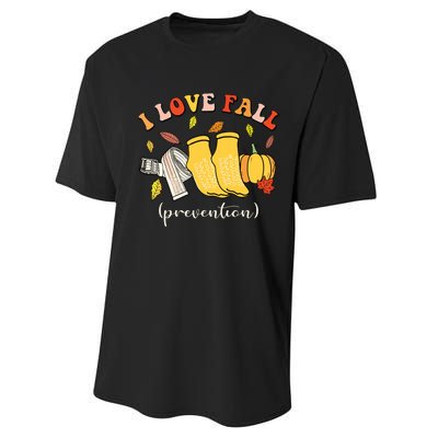 I Love Fall Prevention Autumn Nurse Physical Therapista Performance Sprint T-Shirt