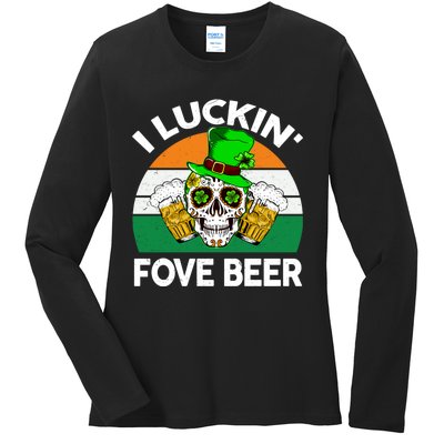 I Luckin Fove Beer St Patricks Day Likes To Drink Ladies Long Sleeve Shirt