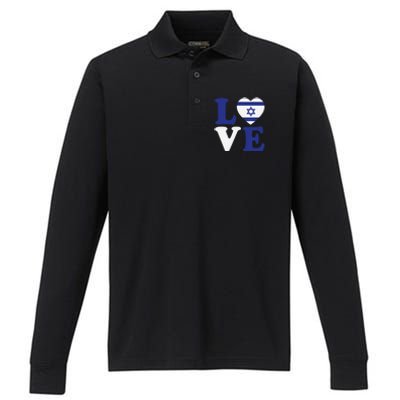 Israel Love Flag I Stand With Israel Heritage Israeli Flag Performance Long Sleeve Polo