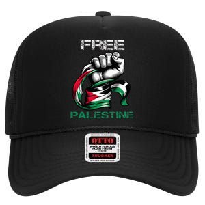 I Love Free Palestine Flag Save Gaza Strip Palestinian High Crown Mesh Back Trucker Hat