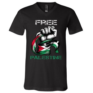 I Love Free Palestine Flag Save Gaza Strip Palestinian V-Neck T-Shirt