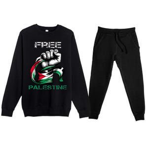 I Love Free Palestine Flag Save Gaza Strip Palestinian Premium Crewneck Sweatsuit Set