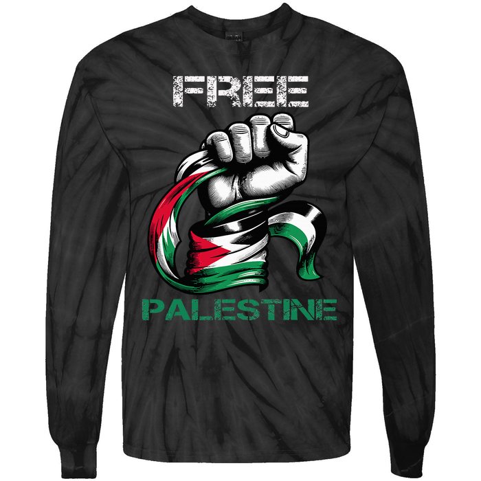 I Love Free Palestine Flag Save Gaza Strip Palestinian Tie-Dye Long Sleeve Shirt